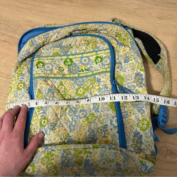 Vera Bradley Women’s Quilted Cotton Campus Blue Green Yellow Floral Backpack - Picture 9 of 10
